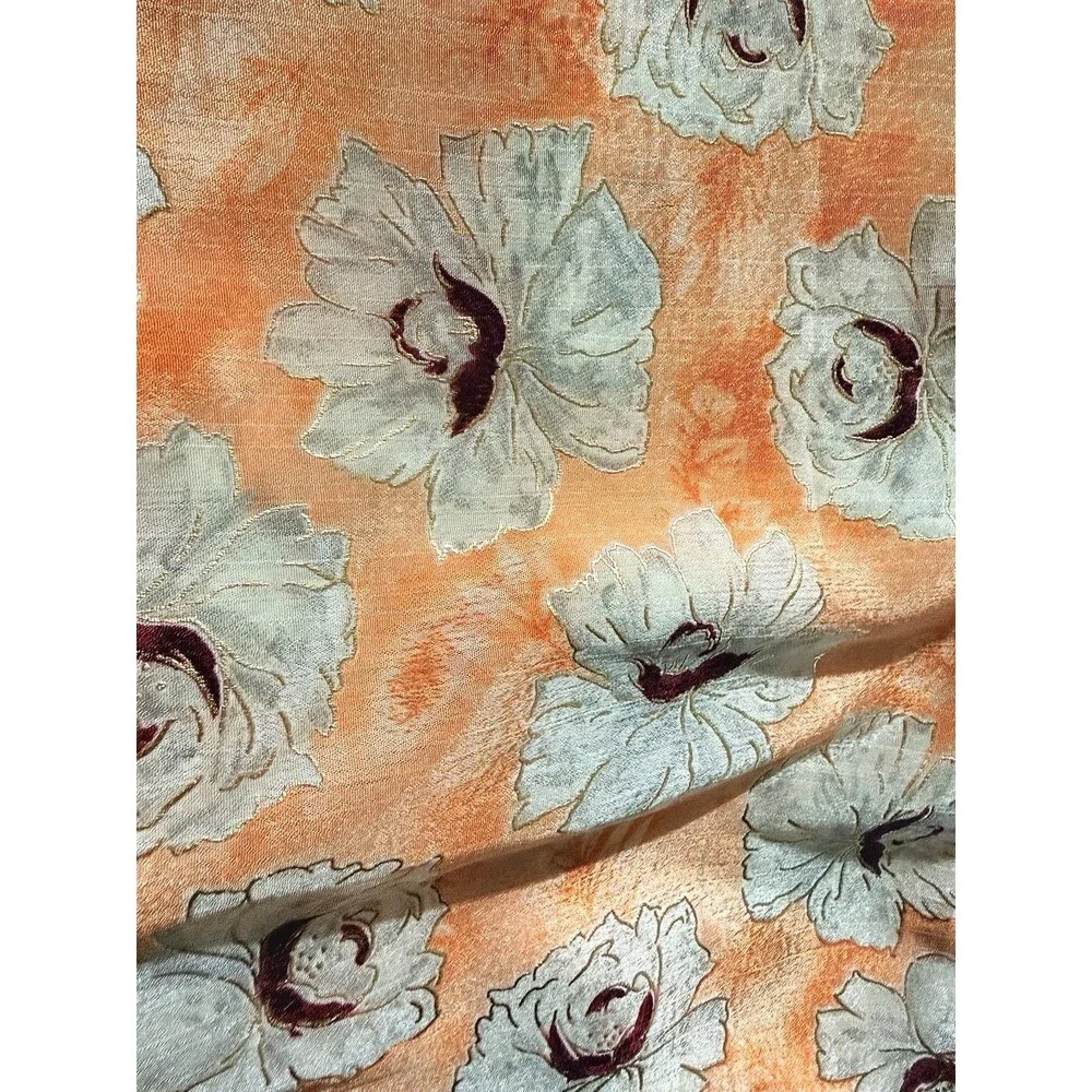 5.47 Yds Peach Metallic Floral Chiffon Fabric 44” Wide Elegant Fabric
